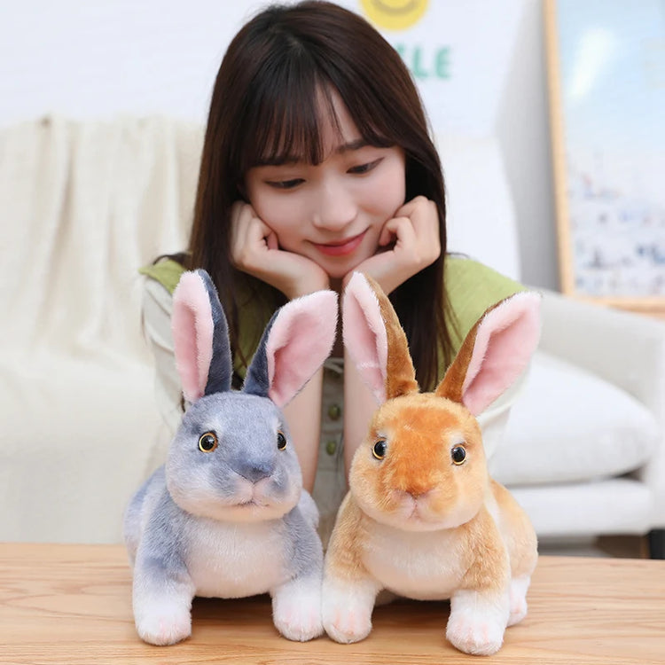 Simulation Rabbit Plush Doll Realistic Cute Furry Animal Bunny Plushie Toy Model Christmas Gift Kawaii Home Decoration