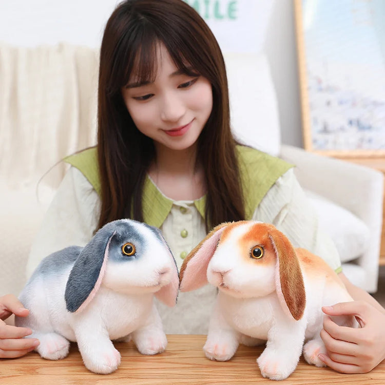 Simulation Rabbit Plush Doll Realistic Cute Furry Animal Bunny Plushie Toy Model Christmas Gift Kawaii Home Decoration