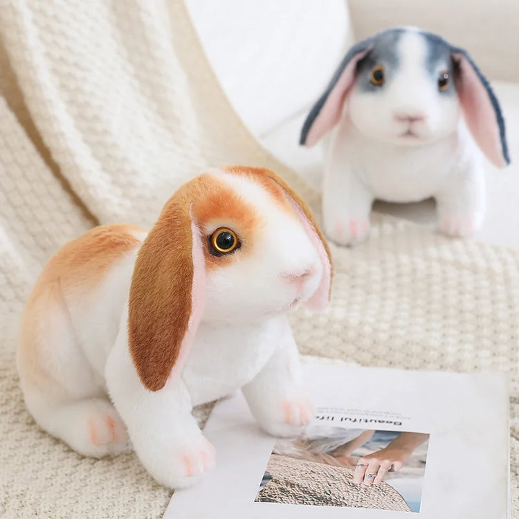 Simulation Rabbit Plush Doll Realistic Cute Furry Animal Bunny Plushie Toy Model Christmas Gift Kawaii Home Decoration