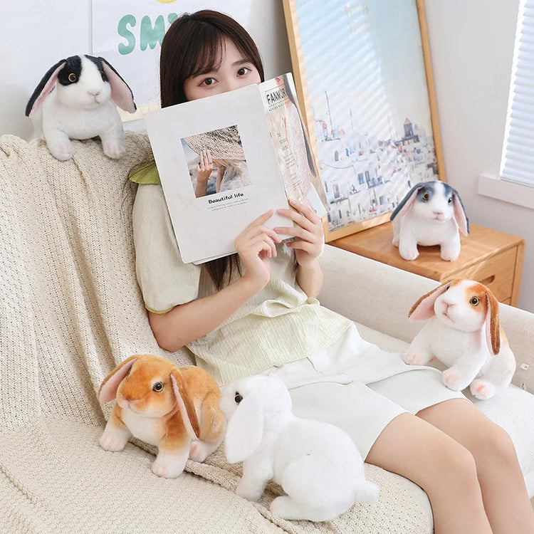 Simulation Rabbit Plush Doll Realistic Cute Furry Animal Bunny Plushie Toy Model Christmas Gift Kawaii Home Decoration