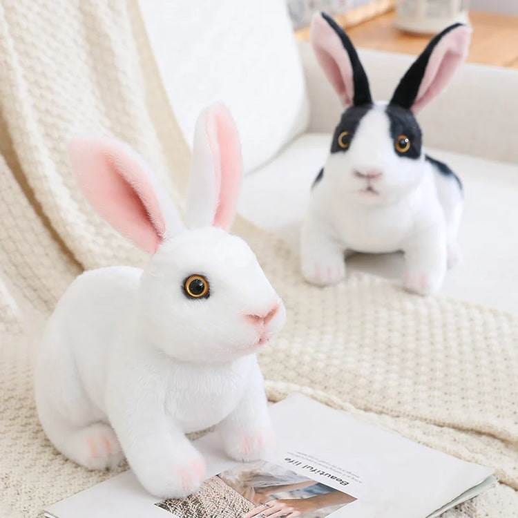 Simulation Rabbit Plush Doll Realistic Cute Furry Animal Bunny Plushie Toy Model Christmas Gift Kawaii Home Decoration