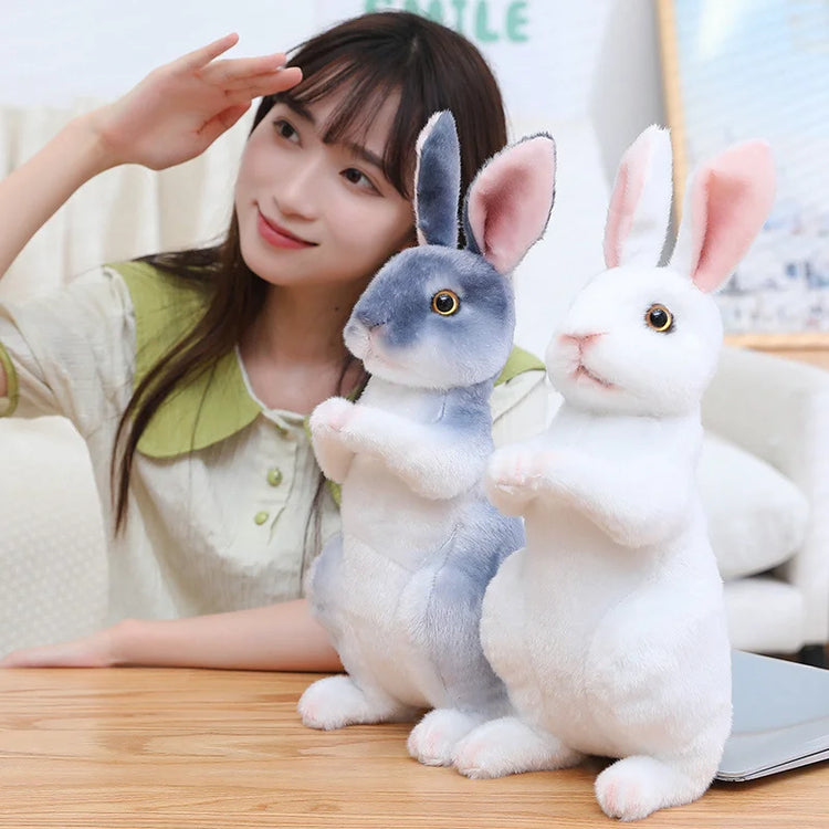 Simulation Rabbit Plush Doll Realistic Cute Furry Animal Bunny Plushie Toy Model Christmas Gift Kawaii Home Decoration