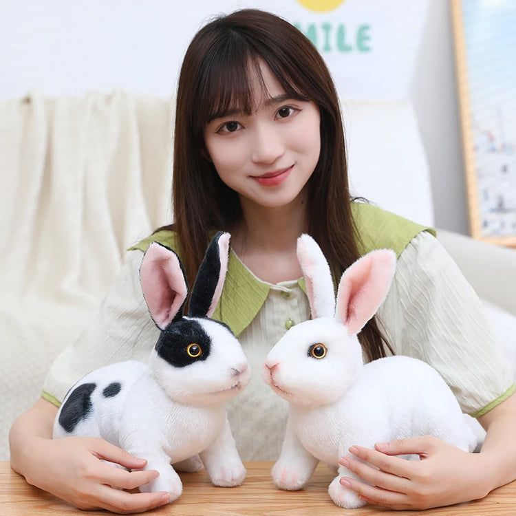 Simulation Rabbit Plush Doll Realistic Cute Furry Animal Bunny Plushie Toy Model Christmas Gift Kawaii Home Decoration