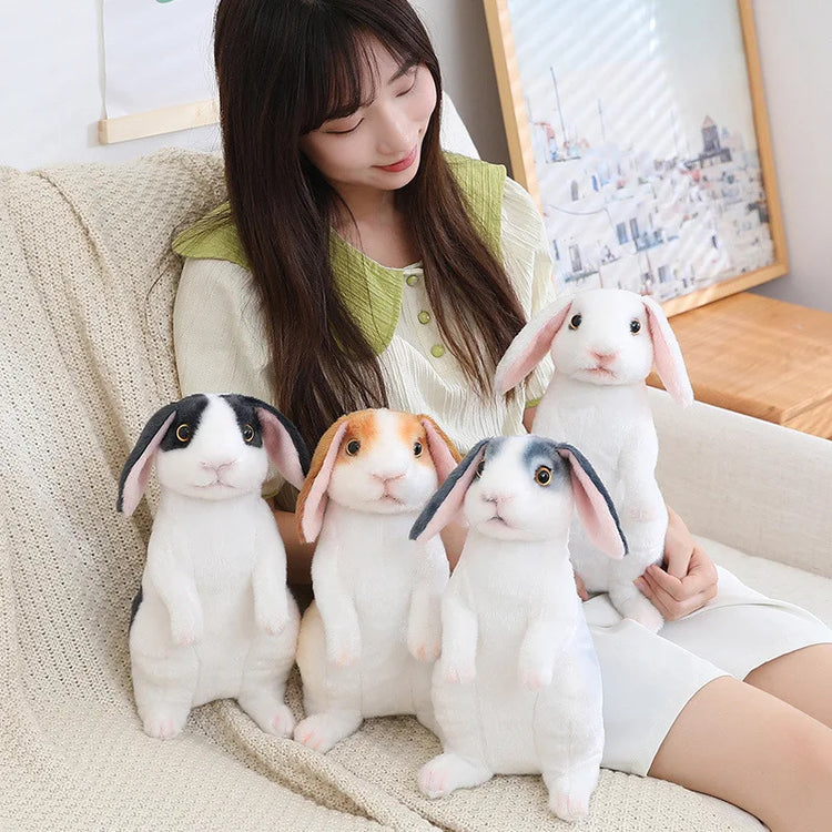Simulation Rabbit Plush Doll Realistic Cute Furry Animal Bunny Plushie Toy Model Christmas Gift Kawaii Home Decoration