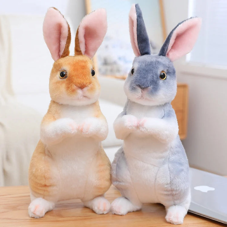 Simulation Rabbit Plush Doll Realistic Cute Furry Animal Bunny Plushie Toy Model Christmas Gift Kawaii Home Decoration