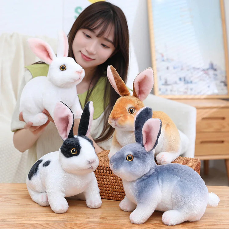 Simulation Rabbit Plush Doll Realistic Cute Furry Animal Bunny Plushie Toy Model Christmas Gift Kawaii Home Decoration