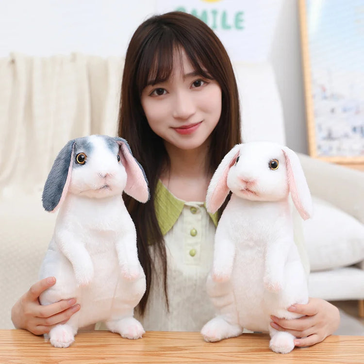 Simulation Rabbit Plush Doll Realistic Cute Furry Animal Bunny Plushie Toy Model Christmas Gift Kawaii Home Decoration
