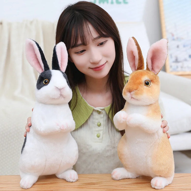 Simulation Rabbit Plush Doll Realistic Cute Furry Animal Bunny Plushie Toy Model Christmas Gift Kawaii Home Decoration