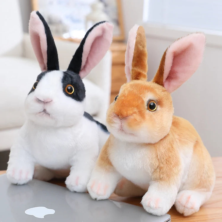 Simulation Rabbit Plush Doll Realistic Cute Furry Animal Bunny Plushie Toy Model Christmas Gift Kawaii Home Decoration