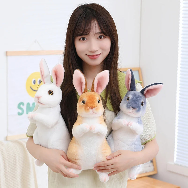 Simulation Rabbit Plush Doll Realistic Cute Furry Animal Bunny Plushie Toy Model Christmas Gift Kawaii Home Decoration