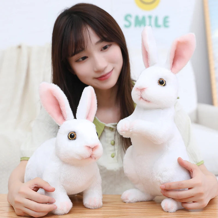 Simulation Rabbit Plush Doll Realistic Cute Furry Animal Bunny Plushie Toy Model Christmas Gift Kawaii Home Decoration