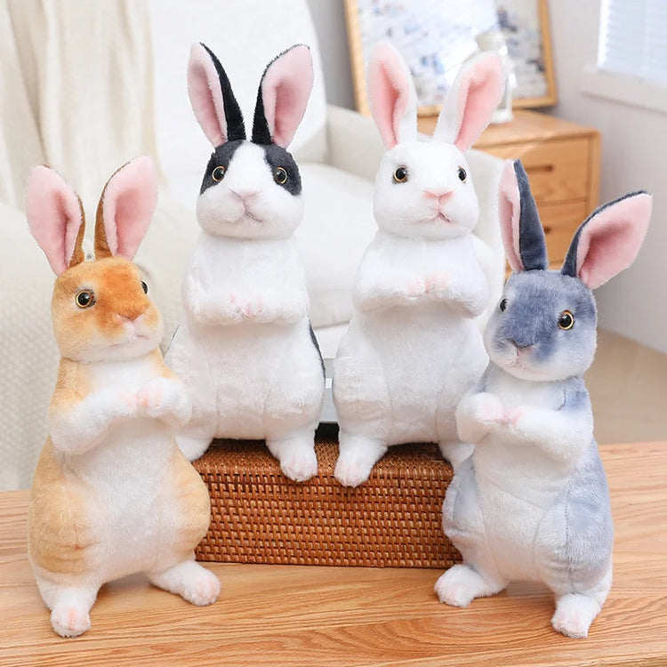 Simulation Rabbit Plush Doll Realistic Cute Furry Animal Bunny Plushie Toy Model Christmas Gift Kawaii Home Decoration