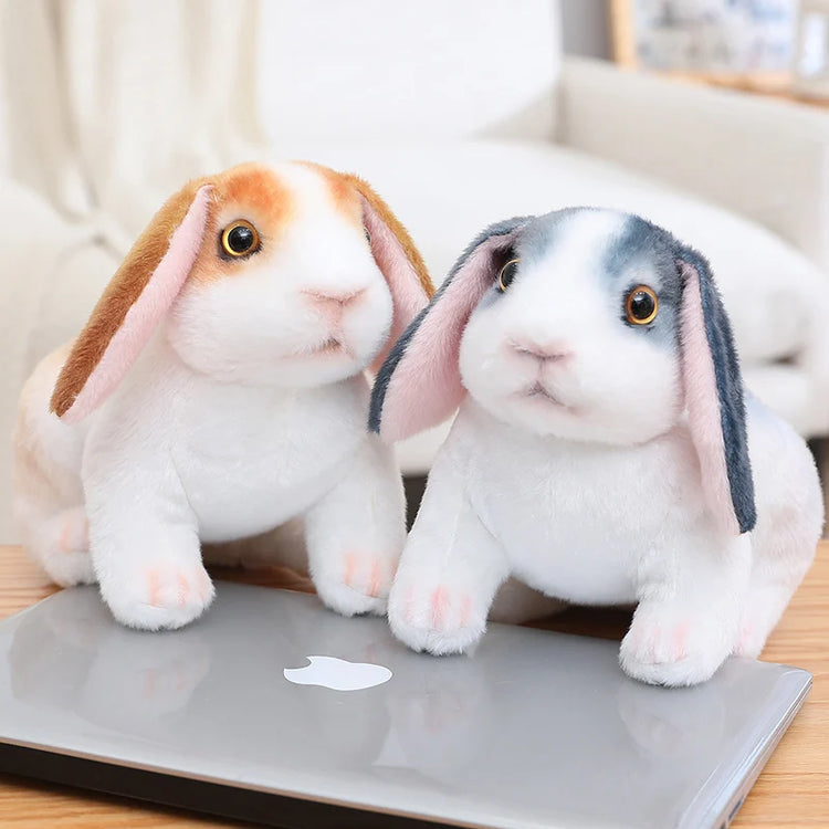 Simulation Rabbit Plush Doll Realistic Cute Furry Animal Bunny Plushie Toy Model Christmas Gift Kawaii Home Decoration