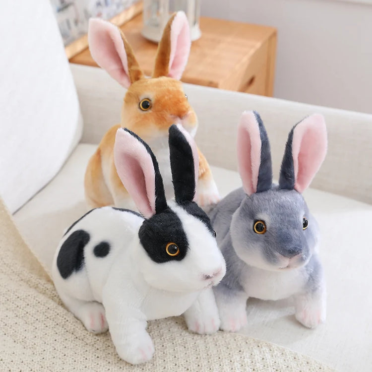 Simulation Rabbit Plush Doll Realistic Cute Furry Animal Bunny Plushie Toy Model Christmas Gift Kawaii Home Decoration