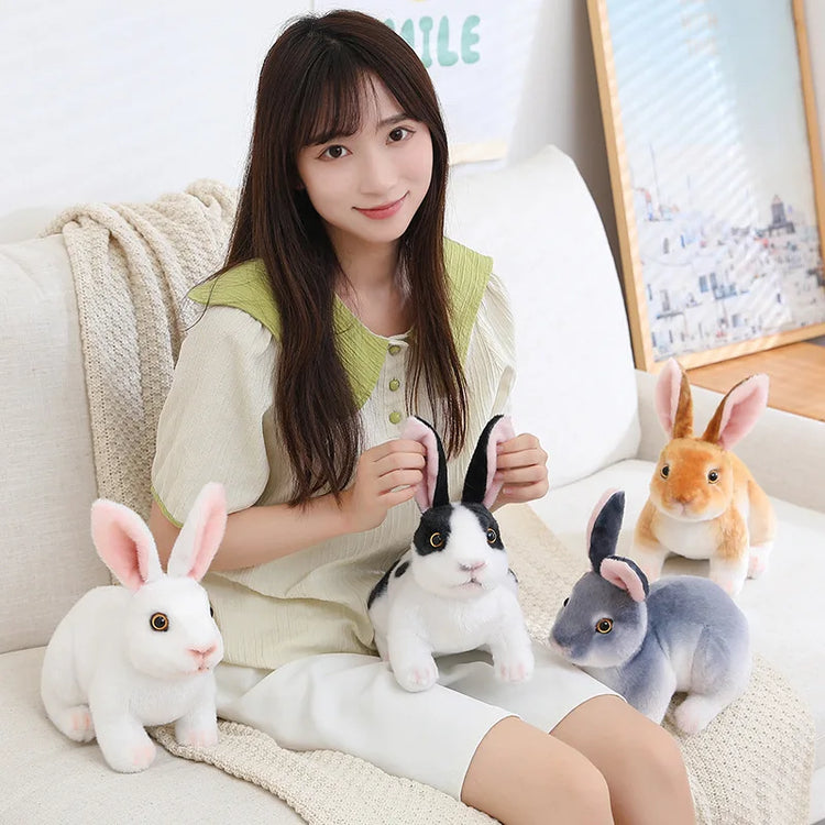 Simulation Rabbit Plush Doll Realistic Cute Furry Animal Bunny Plushie Toy Model Christmas Gift Kawaii Home Decoration