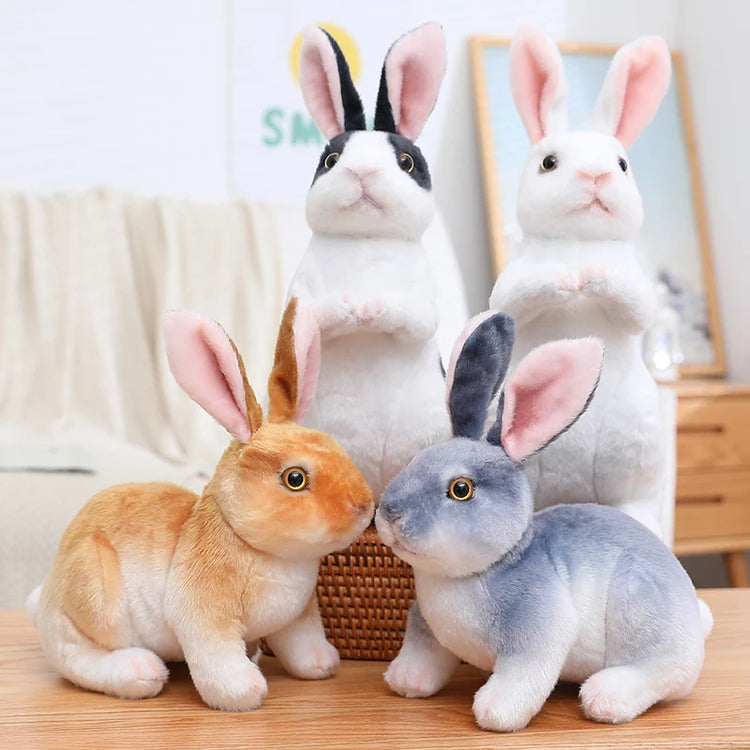 Simulation Rabbit Plush Doll Realistic Cute Furry Animal Bunny Plushie Toy Model Christmas Gift Kawaii Home Decoration