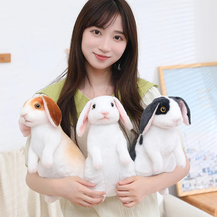 Simulation Rabbit Plush Doll Realistic Cute Furry Animal Bunny Plushie Toy Model Christmas Gift Kawaii Home Decoration
