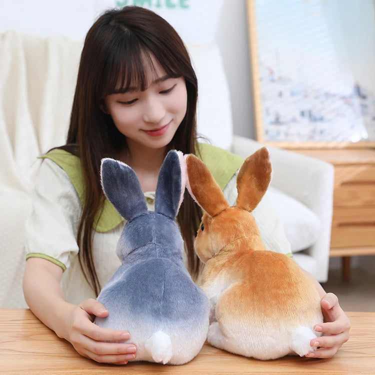 Simulation Rabbit Plush Doll Realistic Cute Furry Animal Bunny Plushie Toy Model Christmas Gift Kawaii Home Decoration