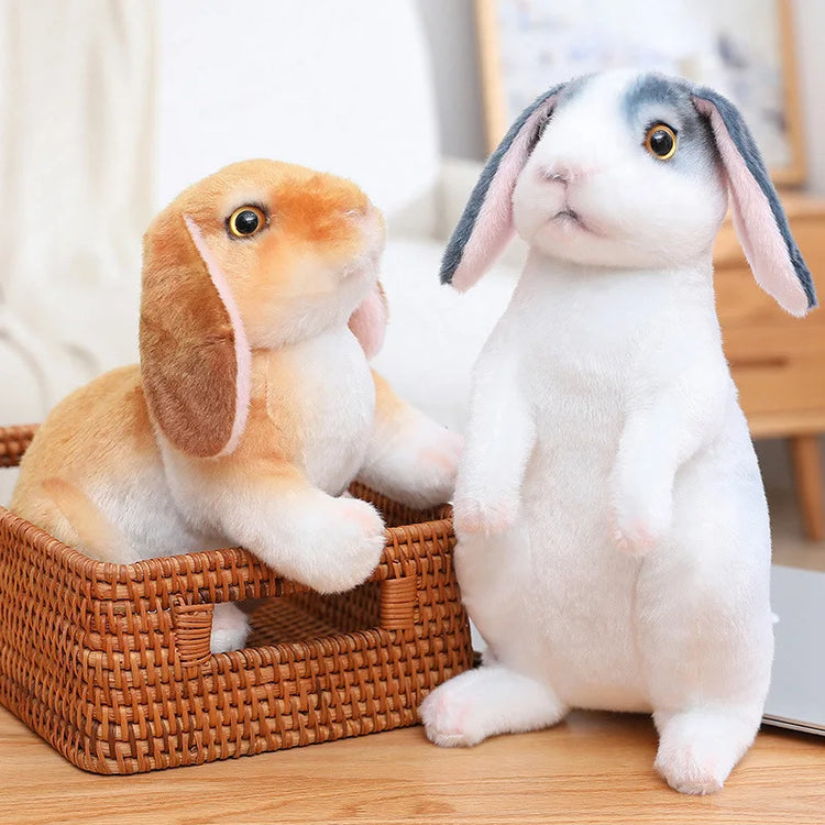Simulation Rabbit Plush Doll Realistic Cute Furry Animal Bunny Plushie Toy Model Christmas Gift Kawaii Home Decoration
