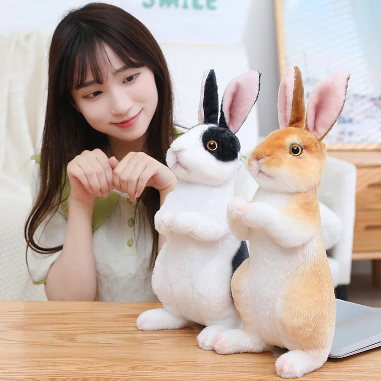 Simulation Rabbit Plush Doll Realistic Cute Furry Animal Bunny Plushie Toy Model Christmas Gift Kawaii Home Decoration