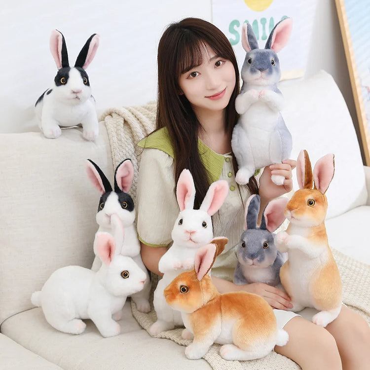 Simulation Rabbit Plush Doll Realistic Cute Furry Animal Bunny Plushie Toy Model Christmas Gift Kawaii Home Decoration