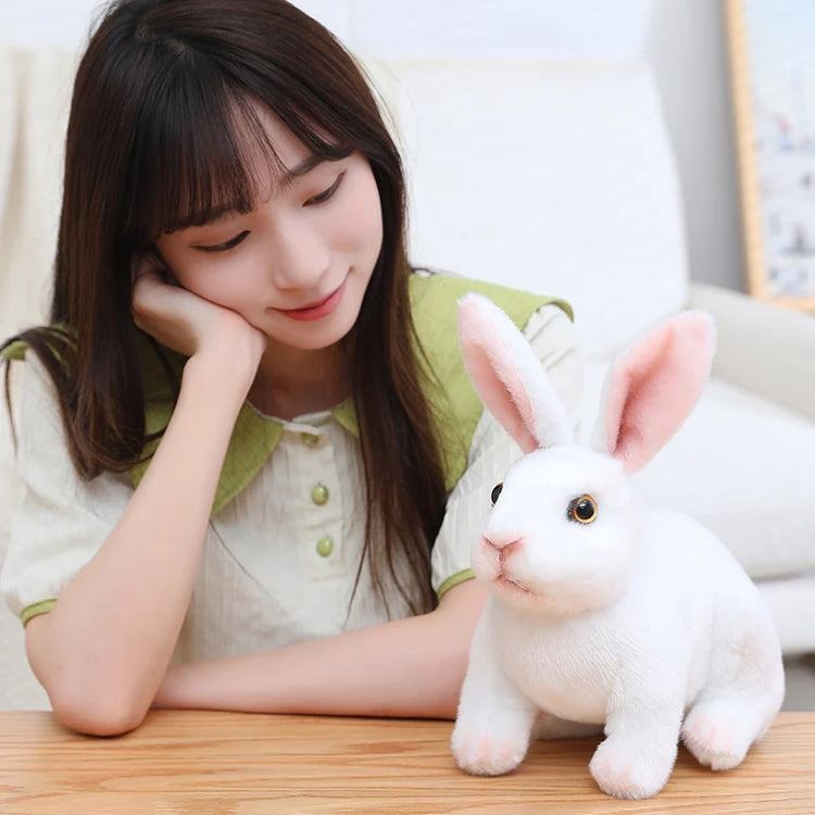 Simulation Rabbit Plush Doll Realistic Cute Furry Animal Bunny Plushie Toy Model Christmas Gift Kawaii Home Decoration