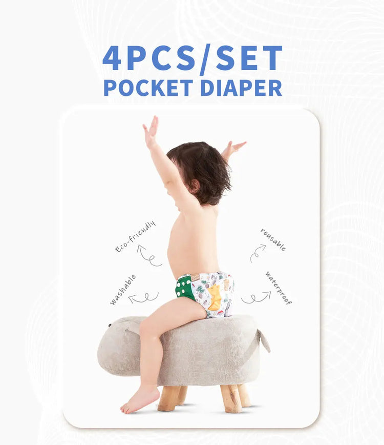 Happyflute 4Pcs/Set Eco-Friendly Cloth Diaper Ecological Reusable Baby Diapers