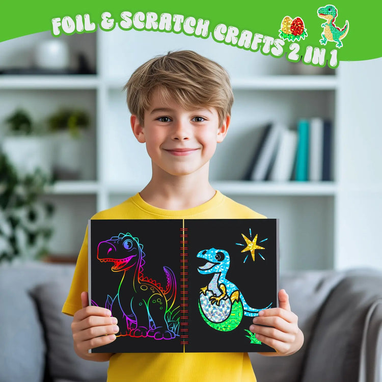 Kids Dinosaur Scratch Art Coloring Books Foil Fun Arts And Crafts Activity Colouring Book Set For Creativity Drawing Book Gifts