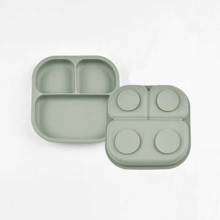 Food Grade Silicone Dining Plate Children 3-Grids Dishes Eating Training Tableware Feeding Tray With Sucker Anti-Drop Baby Stuff