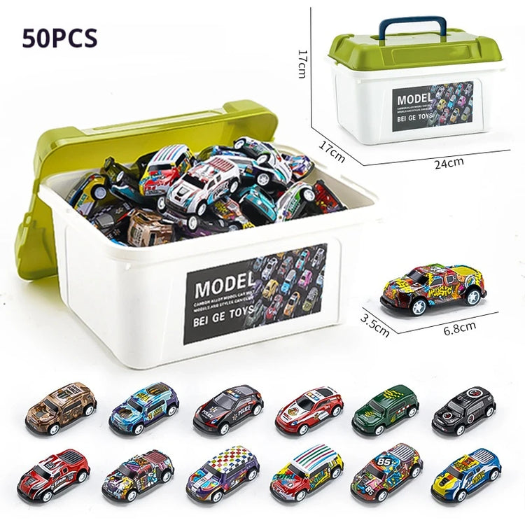 30PCS 50PCS Mini Alloy Car Model Set with Storage Box Diecast Cars Toys for Boys Sliding Inertia Vehicle Children Toy Kit Gifts