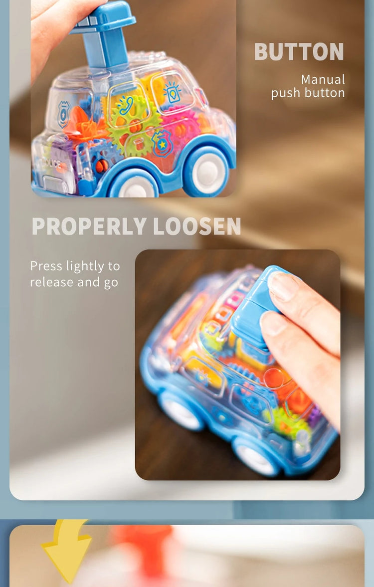 Children's Cartoon Press Gear Car Toy Lnertia Pull-back Transparent Car Baby Puzzle Sliding Toy Child Boy Girl 1-3 Year Old Gift