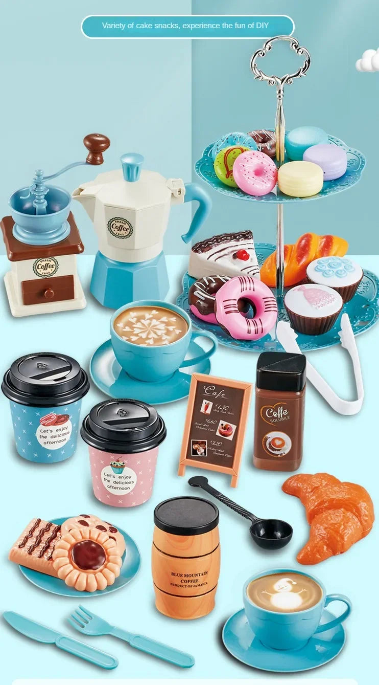 Pretend Play Simulation Coffee Set Tableware Play House/Outdoor Kitchen DIY Afternoon Tea Game Toy For Children Kids Gift