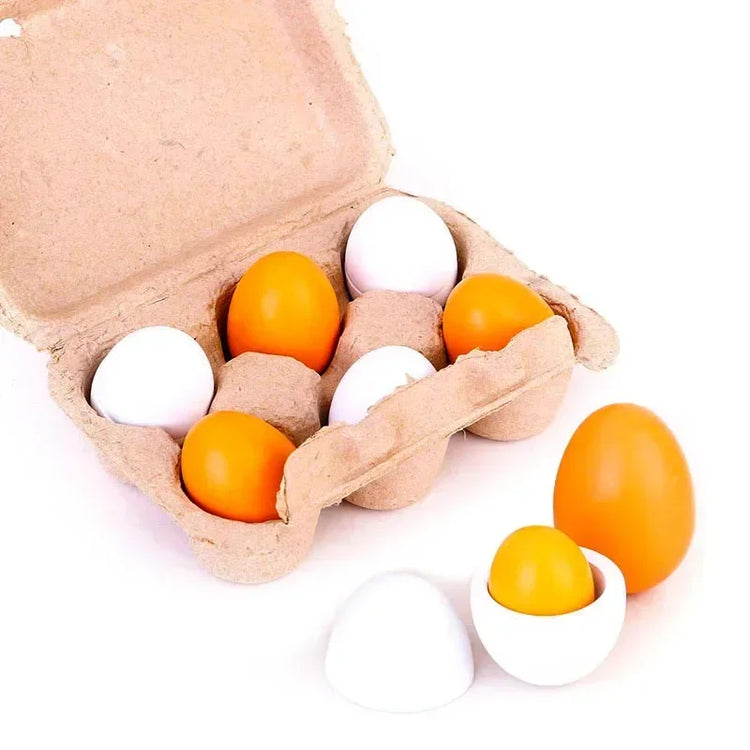 6pcs Simulation Wooden Eggs Toys Set Kids Pretend Play Wood Food Eggs Yolk Kitchen Food Children Kid Education Montessori Toys