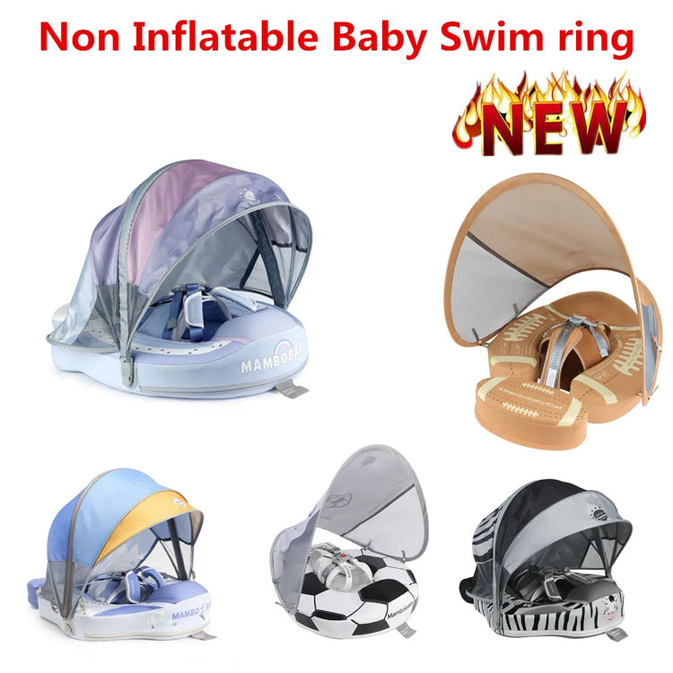 Water Toys Baby Swim Rings Non Inflatable Waist Ring With Sunshade Floating Boards Use For 3-24 Months Age Boys Girls