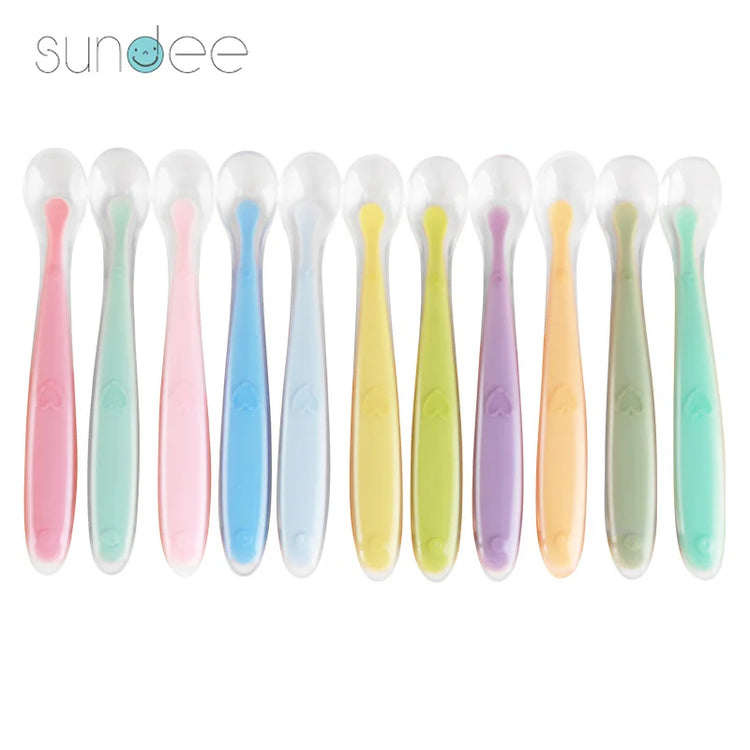 10 Pcs Baby Feeding Spoon Soft Silicone Spoons Training Spoon for Child kids Infants Temperature Sensing Feeding Feeder Flatware