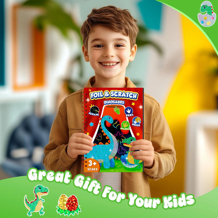 Kids Dinosaur Scratch Art Coloring Books Foil Fun Arts And Crafts Activity Colouring Book Set For Creativity Drawing Book Gifts