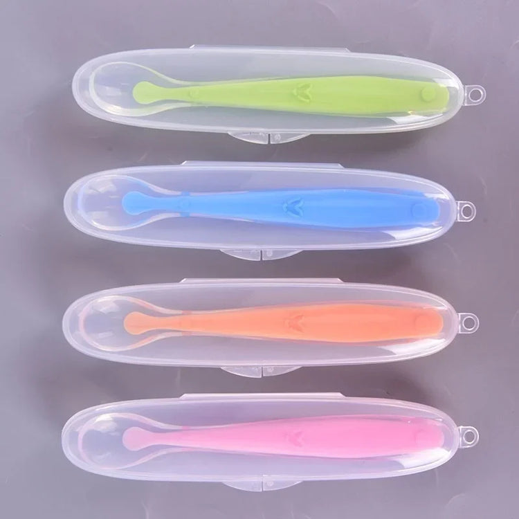 Baby Feeding Spoons Training Children Infant Temperature Sensoning Food Grade Flatware Tableware Cutlery Silicone Spoon With Box