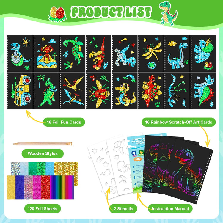 Kids Dinosaur Scratch Art Coloring Books Foil Fun Arts And Crafts Activity Colouring Book Set For Creativity Drawing Book Gifts