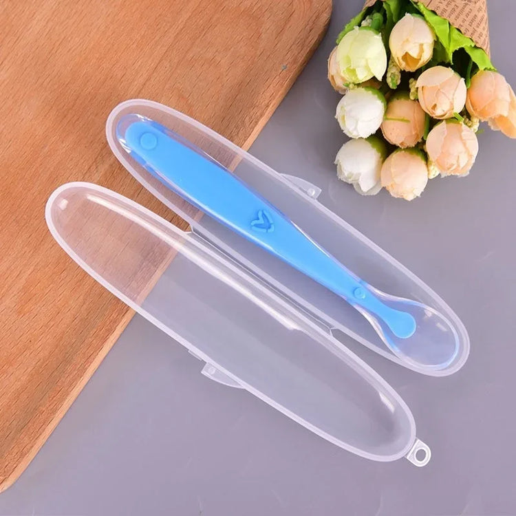 Baby Feeding Spoons Training Children Infant Temperature Sensoning Food Grade Flatware Tableware Cutlery Silicone Spoon With Box
