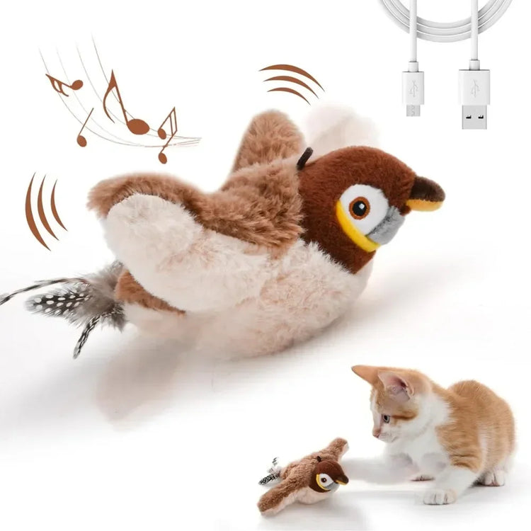 Bird-Shaped Cat Toy Interactive Toys Dog Rechargeable Chirping Flapping Bird Catnip Touch Activated Squeak Plush Toy Pet