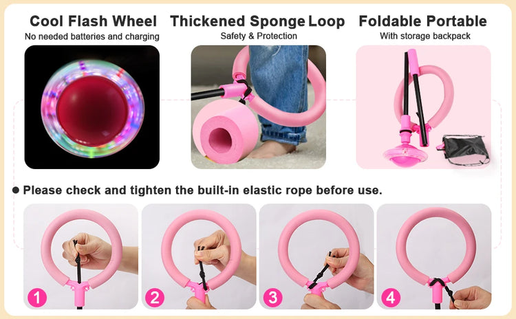 Portable Foldable Colorful Flash Wheel Swing Skip Ball, Kids Toys for Girls & Boys, Sports Fitness for Kids & Adults. Gifts