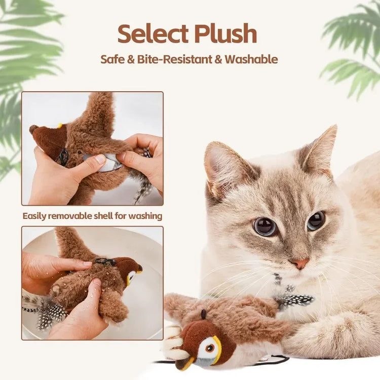 Bird-Shaped Cat Toy Interactive Toys Dog Rechargeable Chirping Flapping Bird Catnip Touch Activated Squeak Plush Toy Pet