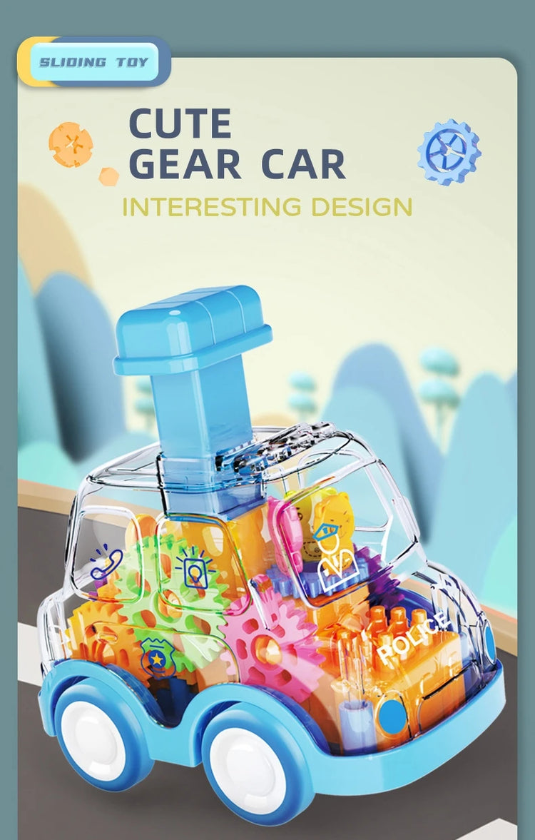 Children's Cartoon Press Gear Car Toy Lnertia Pull-back Transparent Car Baby Puzzle Sliding Toy Child Boy Girl 1-3 Year Old Gift