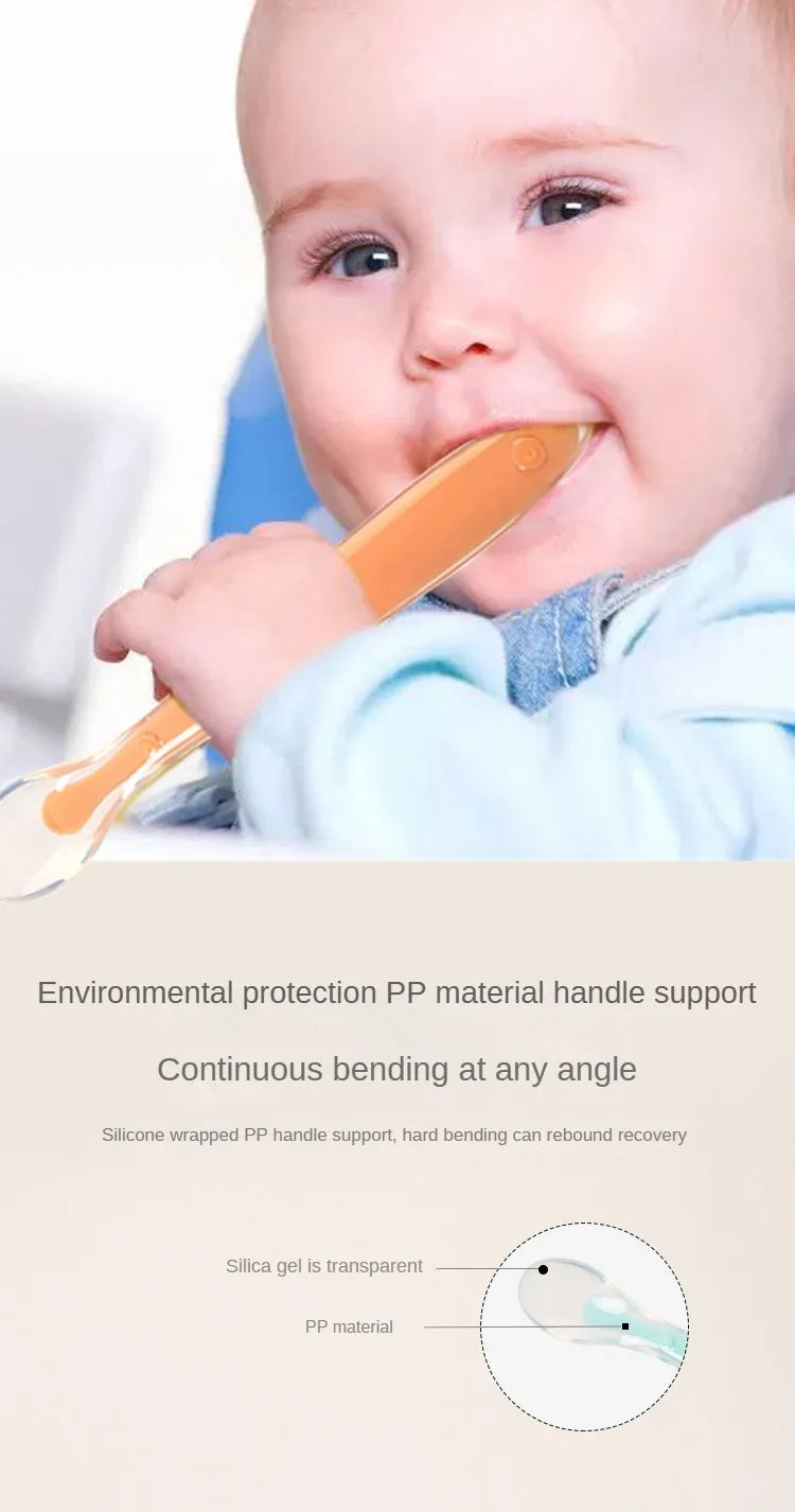 10 Pcs Baby Feeding Spoon Soft Silicone Spoons Training Spoon for Child kids Infants Temperature Sensing Feeding Feeder Flatware
