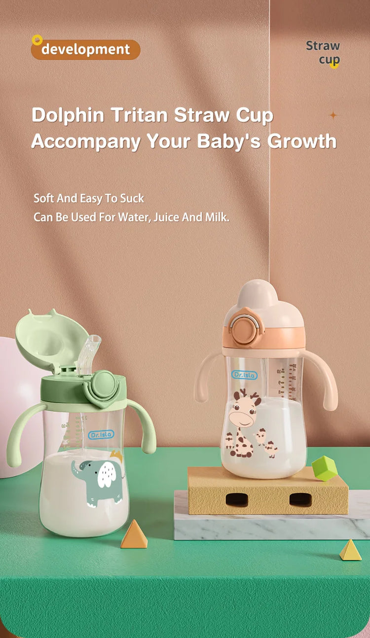Dr.isla Baby Bottle 300ML Baby Feeding Cup With Straw Children Learn Feeding Drinking Bottle Kids Training Cups BPA Free