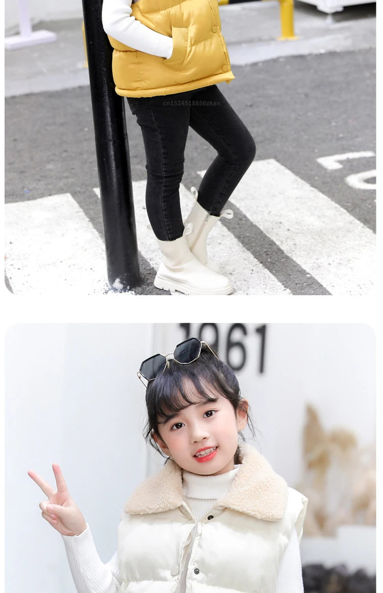 Autumn Winter New Boys Girls Sleeveless Hooded Vest Jacket Cartoon Print Coat Kids Warm Vest Outwear Clothes
