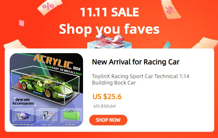 ToylinX 1:14 Building Blocks Car MOC City Speed Car Luxury Auto Racing Vehicle with Super Racers Bricks Toys for Children Gift
