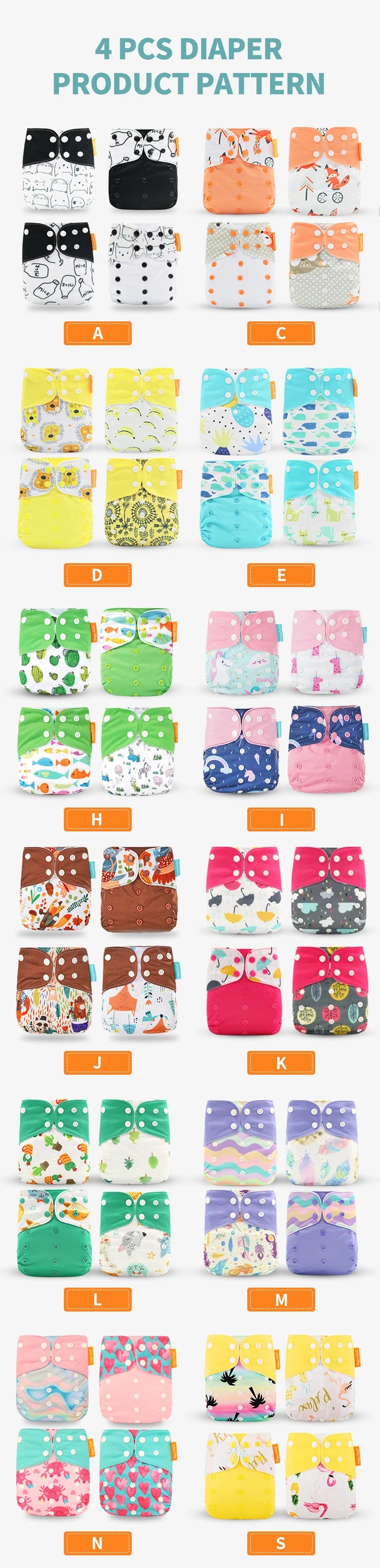 4Pcs/Set Eco-Friendly Cloth Diaper Ecological Reusable Baby Diapers