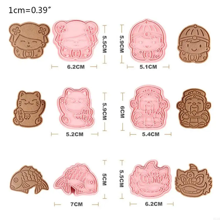 KX4B 6pcs New Year Plastic Baking Mold Kitchen Biscuit Cookie Cutter Pastry Plunger 3D Die Fondant Cake Decorating Tools