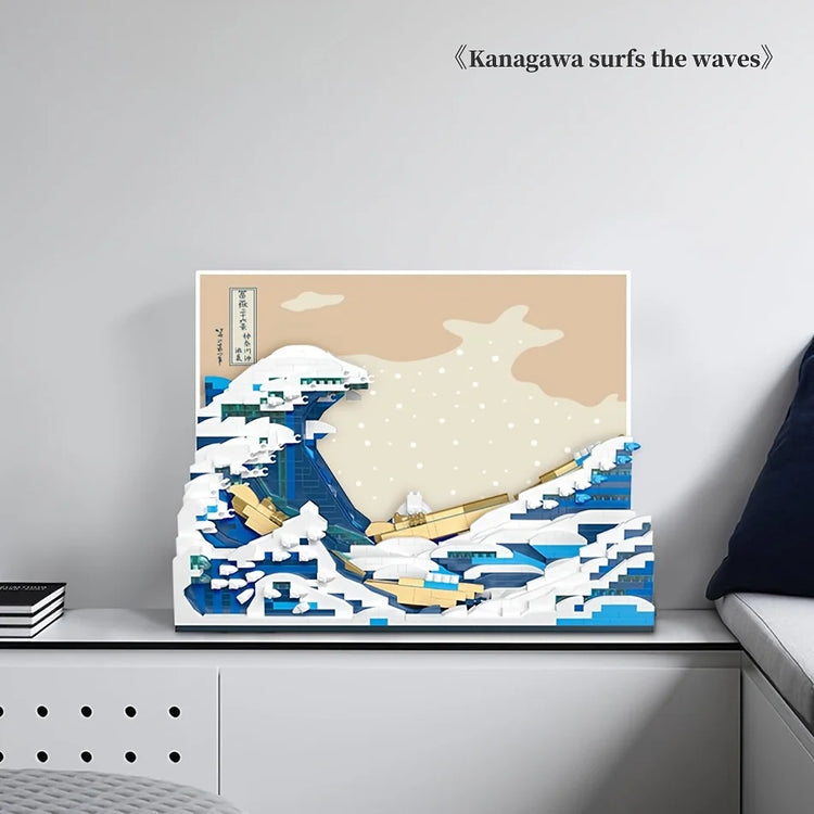 Pantasy Kanagawa Surfing Puzzle Ukiyo-E Building Block Decoration Creative Assembling Toy World Famous Painting Gift